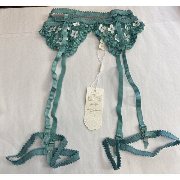 For Love & Lemons XXS Garter Belt Daisy Embroidered Green White New NWT - Picture 2 of 9
